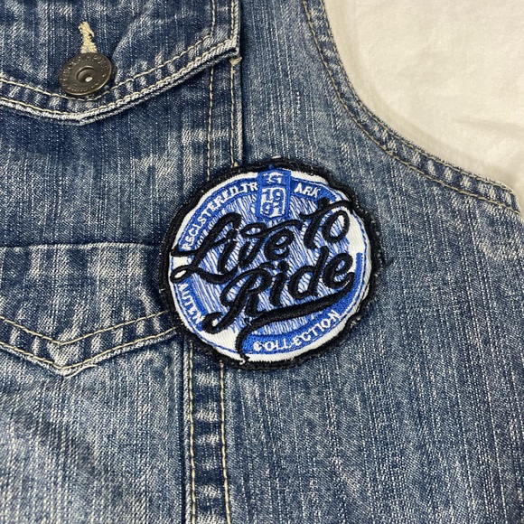 Southpole Premiun Mens Blue Biker Patched Denim Vest Size L - Picture 7 of 15